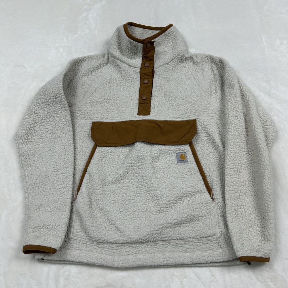Carhartt Sherpa Fleece Pullover Womens XS Cream Brown 104991-W Relaxed Fit